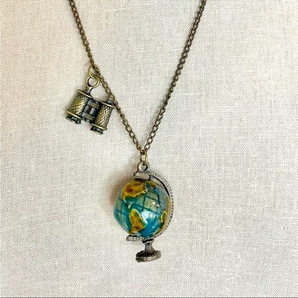 Necklace Charm Globe & Binoculars Charm Explorer Travel Wanderlust Gift - Picture 2 of 4